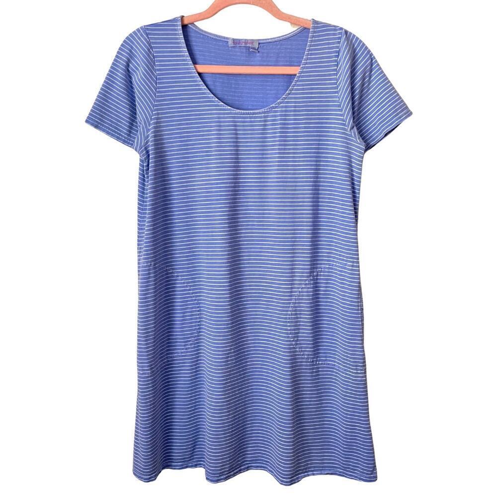 Fresh Produce Dress Womens XS Purple‎ Mini Striped Knit Lagenlook Pockets USA